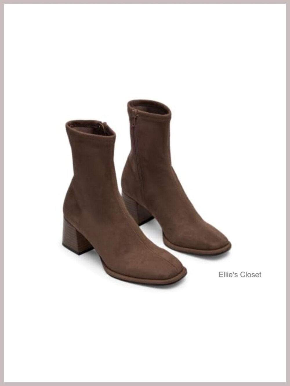 Faux Suede Square Toe Chunky Heel Ankle Booties Zip Up Dress Boots